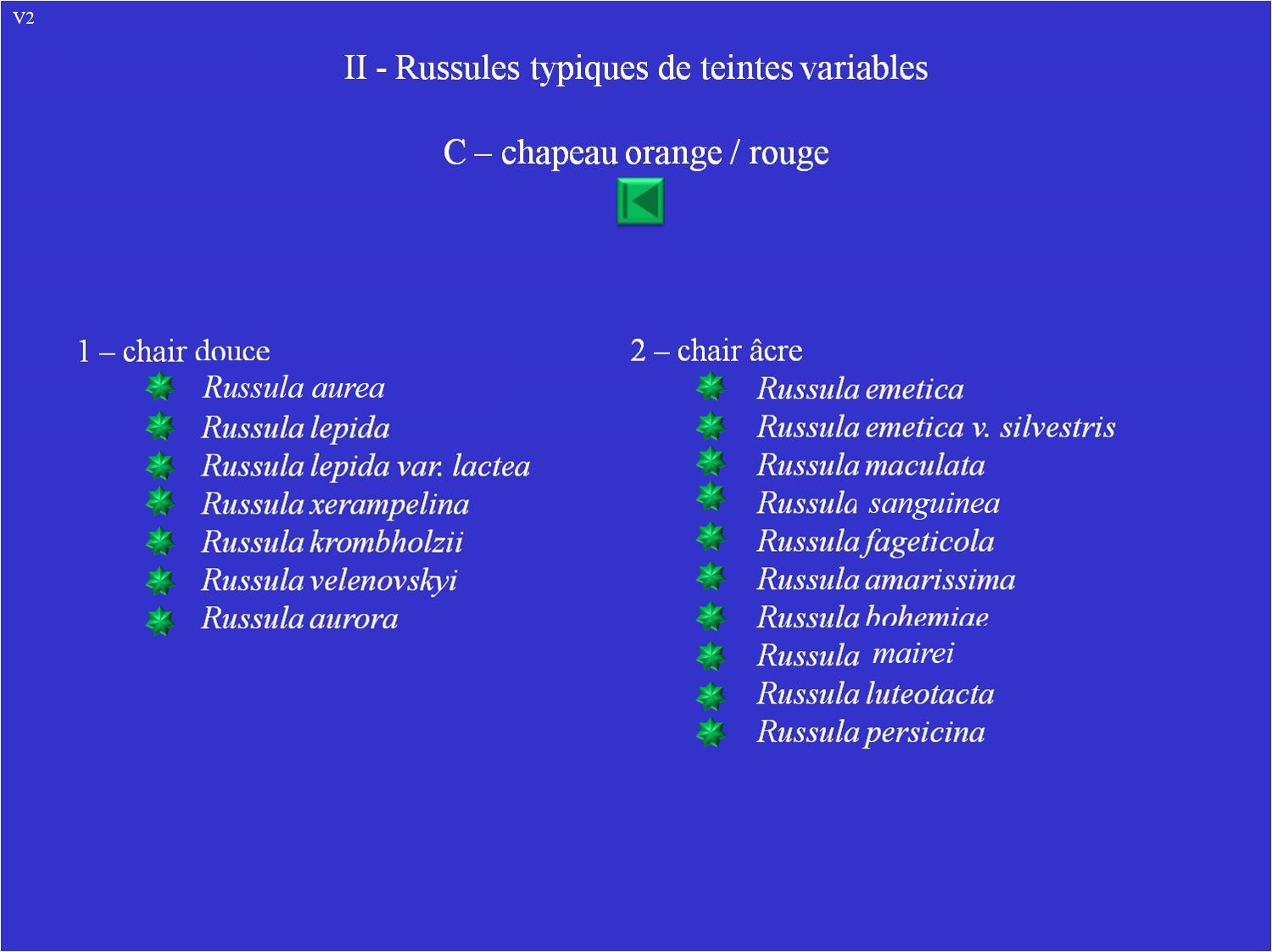 Liste II-C: Russules de couleurs variables - chapeau orange/rouge.