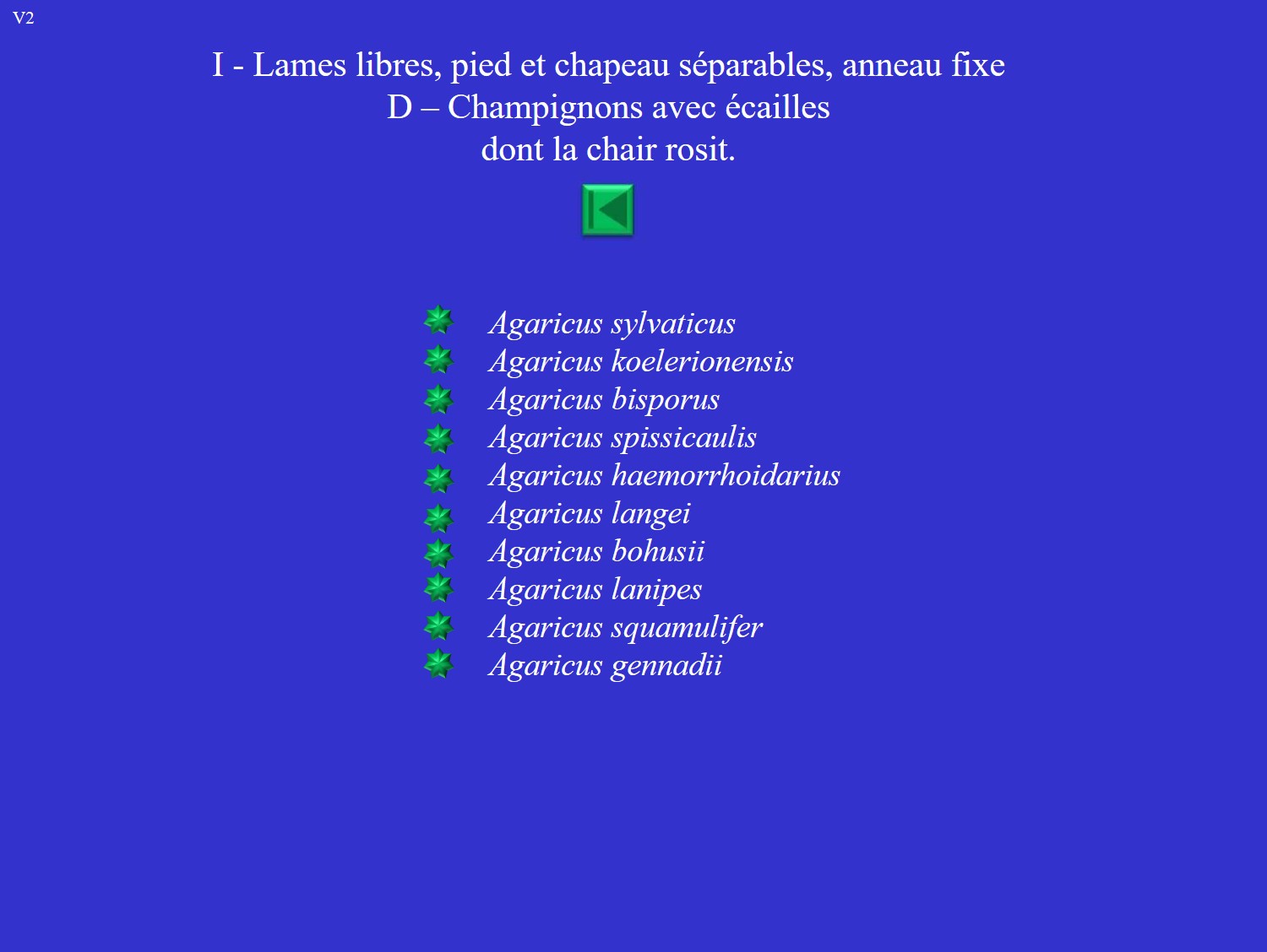 Tableau XII: Agarics - liste D