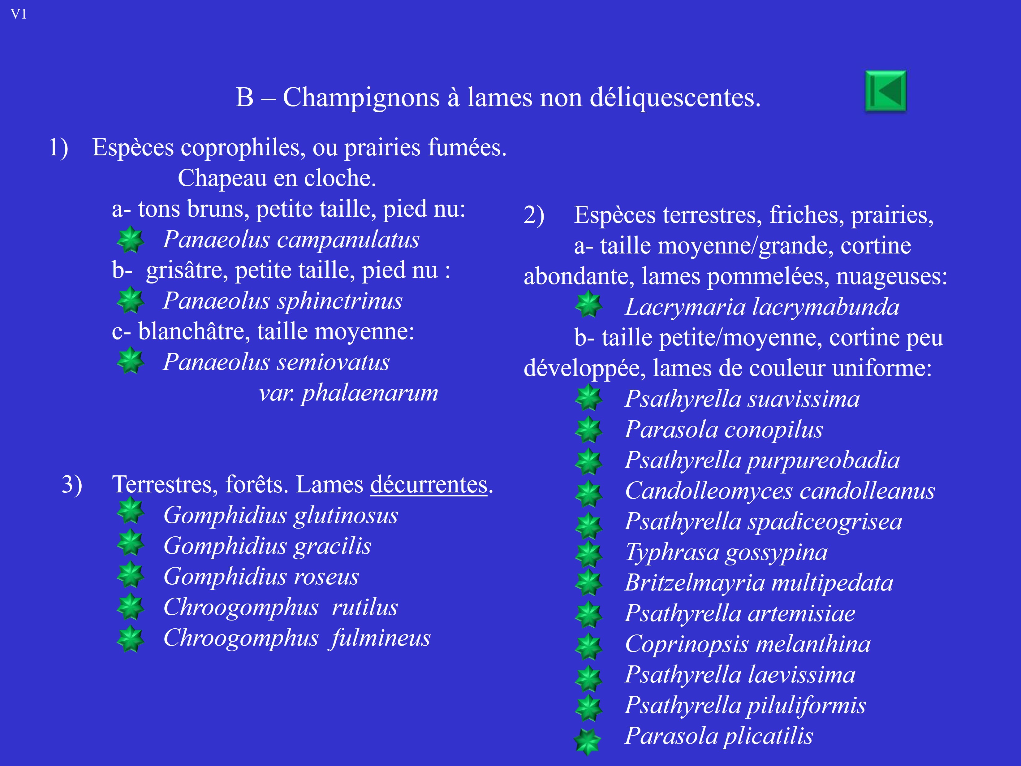 Liste B: Les Psathyrelles, Paneolus, Gonfidius et Chroogonfus